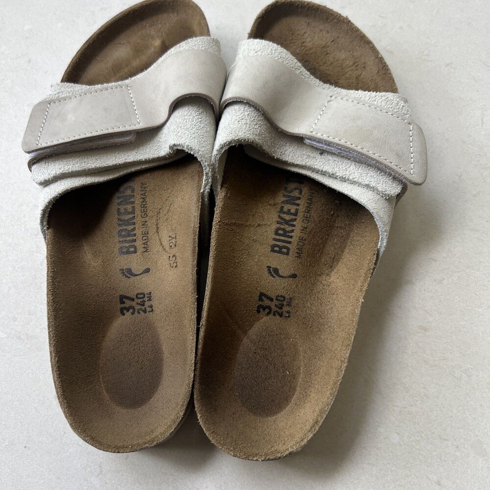 Birkenstock Womens 37 Oita Sandals Shoes Antique White Suede Slide Comfort - Picture 4 of 11